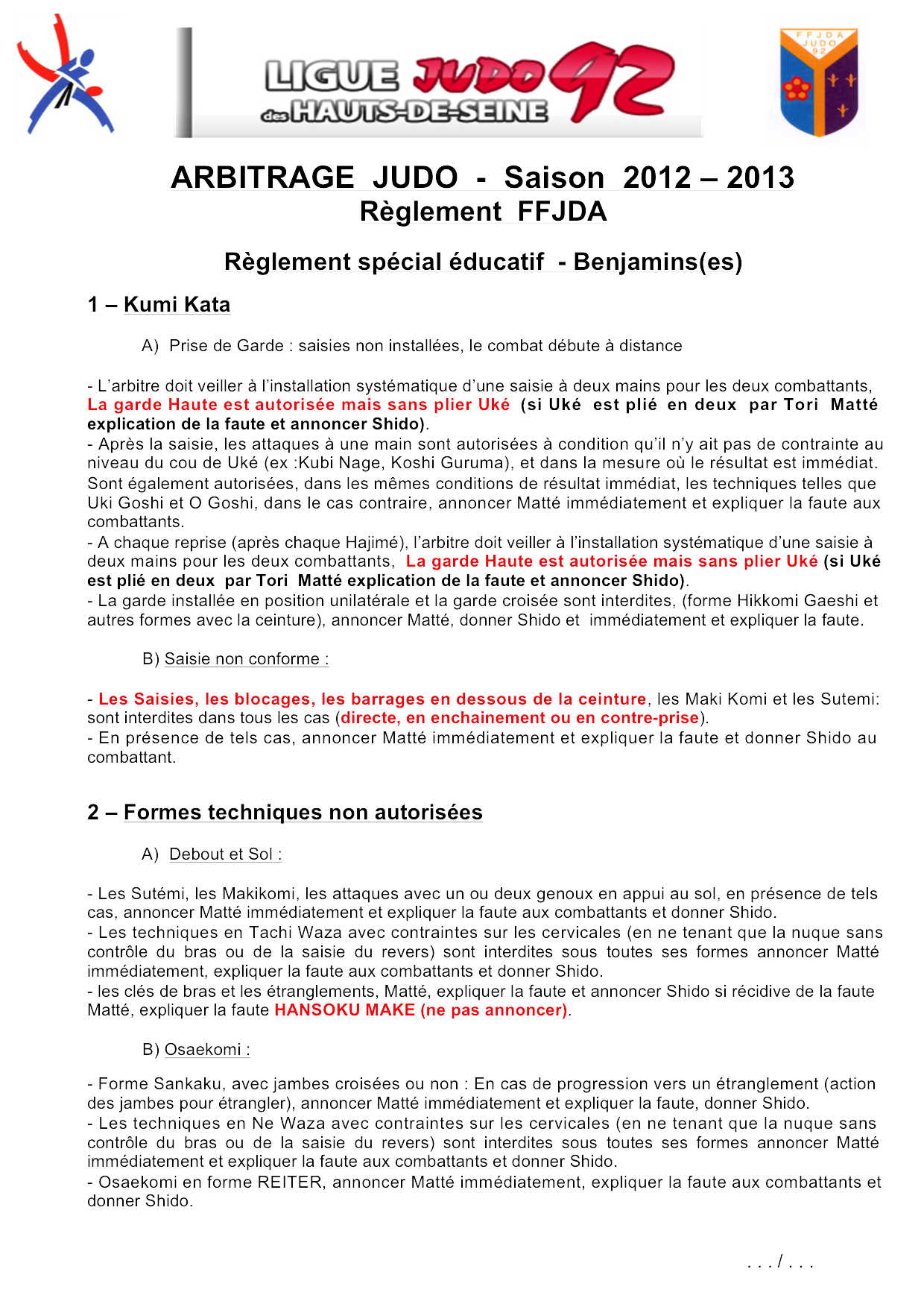 reglement arbitrage benjamins